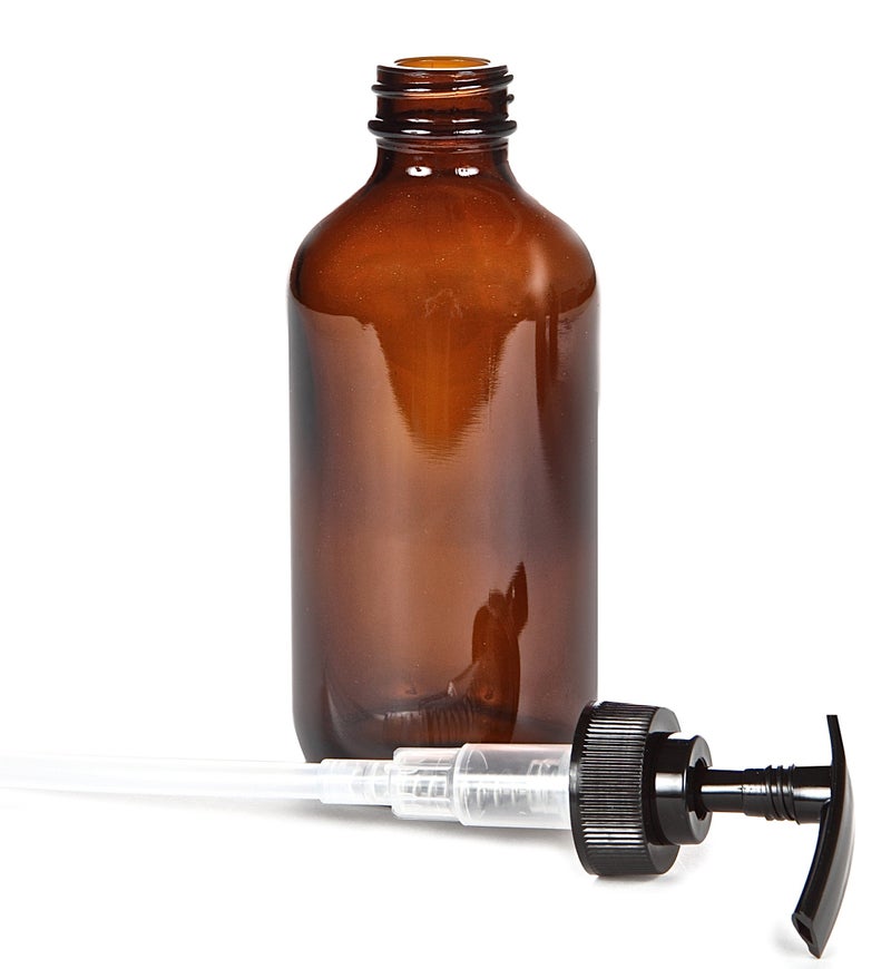 Vivaplex  4  Large  8 oz  Empty  Amber Glass Bottles with Black Lotion Pumps - Image 4